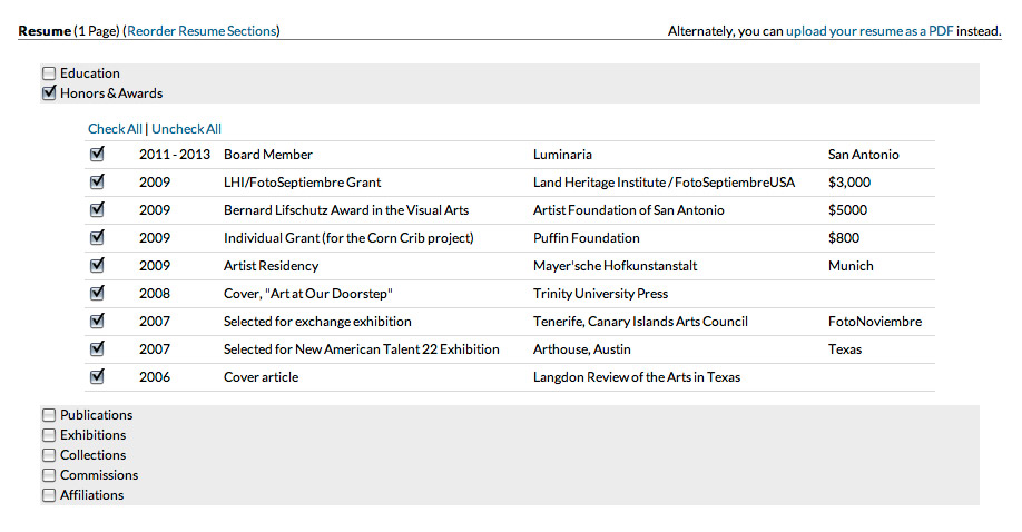 Select Your Resume Entries