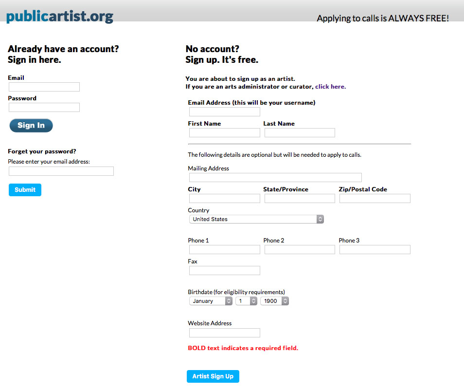 Signing Up as an Artist on PublicArtist.org